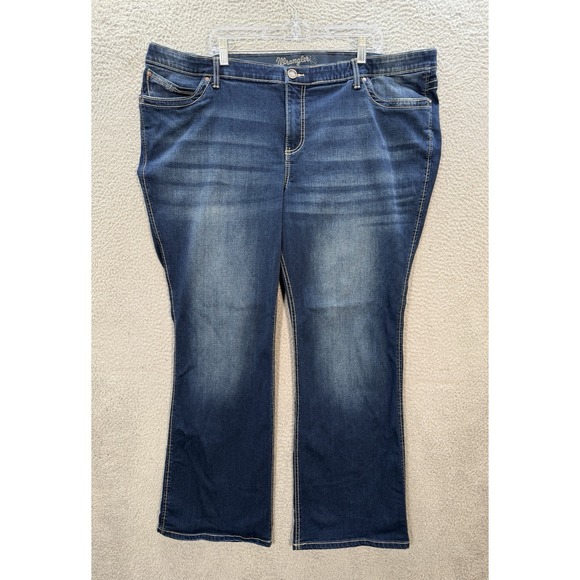 Wrangler Q Baby Jeans Womens 26W x 34 Blue Mid Rise Boot Distressed Western - Picture 1 of 11
